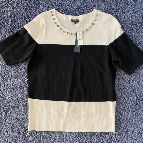 Talbots Sweaters - 𝅺talbots Colorblock Merino Wool Short Sleeve Sweater Shirt Petite Large